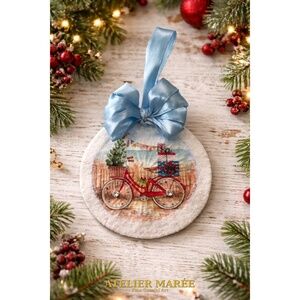 Handmade Coastal Christmas Ornament | Hand Painted & Decoupaged | Sand & Crystal